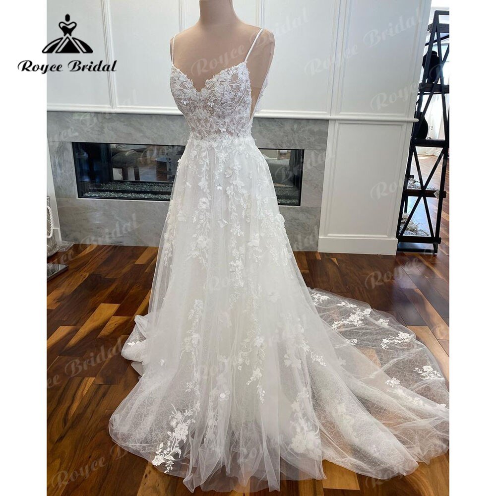 NumberSea - NumberSea Elegant Lace Applqiues Flora Spaghetti Straps Wedding Dress for Women 2025 Bridal Gowns Custom Made estido de noiva praiano Sexy