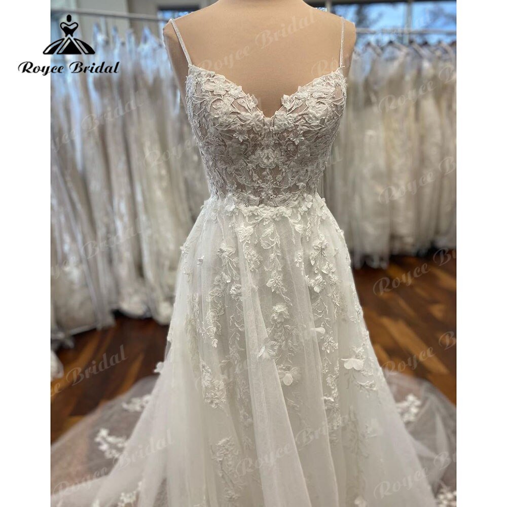 NumberSea - NumberSea Elegant Lace Applqiues Flora Spaghetti Straps Wedding Dress for Women 2025 Bridal Gowns Custom Made estido de noiva praiano Sexy