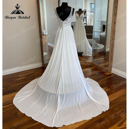 NumberSea - NumberSea Elegant V Neck A Line Lace Bodice Wedding Dress Backless Chiffon 2025 Vestidos Women Bridal Gowns robe de soirée de mariage Sexy