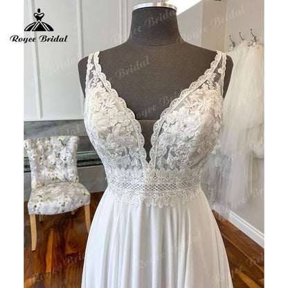 NumberSea - NumberSea Elegant V Neck A Line Lace Bodice Wedding Dress Backless Chiffon 2025 Vestidos Women Bridal Gowns robe de soirée de mariage Sexy