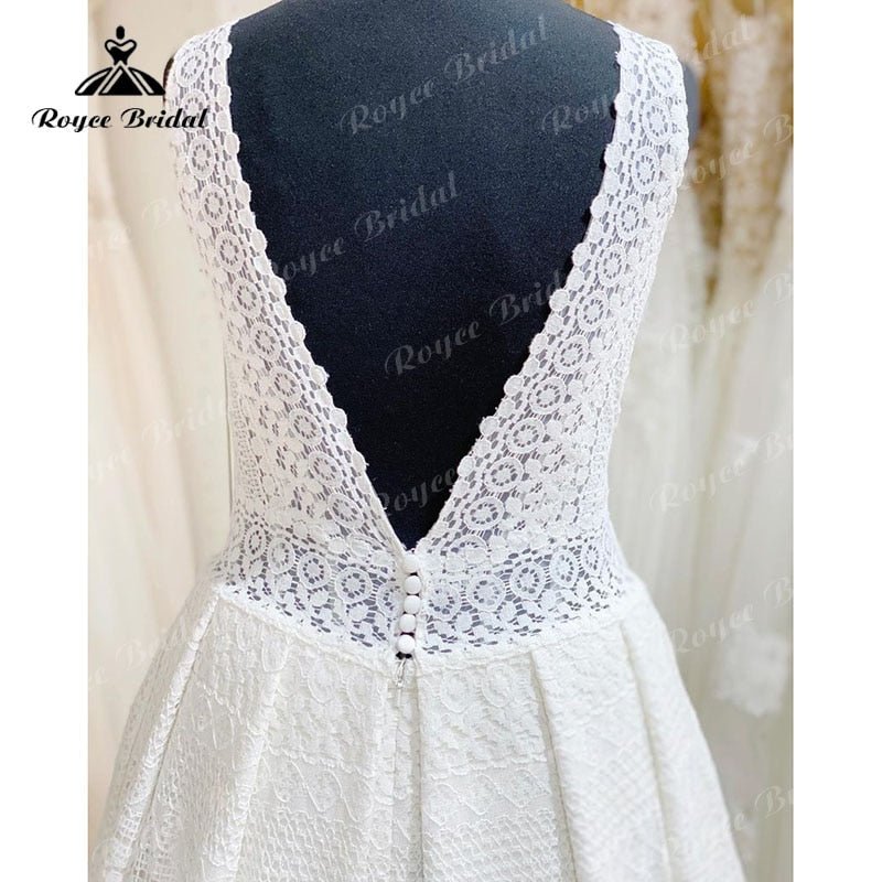 NumberSea - NumberSea Elegant vestido A Line Beach Wedding Dress V Neck Lace Open Back Sleeveless Sweep Train Wedding Gowns robe soirée mariage 2025