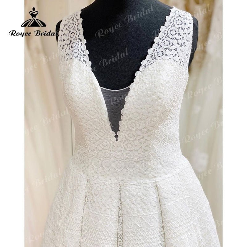 NumberSea - NumberSea Elegant vestido A Line Beach Wedding Dress V Neck Lace Open Back Sleeveless Sweep Train Wedding Gowns robe soirée mariage 2025