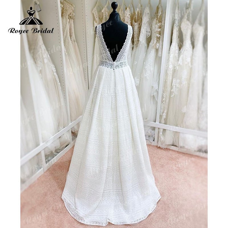 NumberSea - NumberSea Elegant vestido A Line Beach Wedding Dress V Neck Lace Open Back Sleeveless Sweep Train Wedding Gowns robe soirée mariage 2025