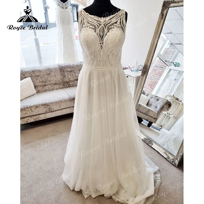 NumberSea - NumberSea Elgant Scoop Neck A Line Boho Sleeveless Wedding Dress for Women Beach Summer 2025 Vinatge Bridal Wedding Gowns vestido noiva