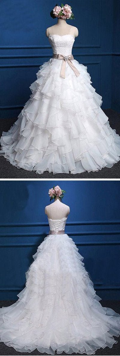 NumberSea - NumberSea Fabulous Cute Chiffon Sweetheart Top Lace Wedding Dresses, Bridal Gown, MW109