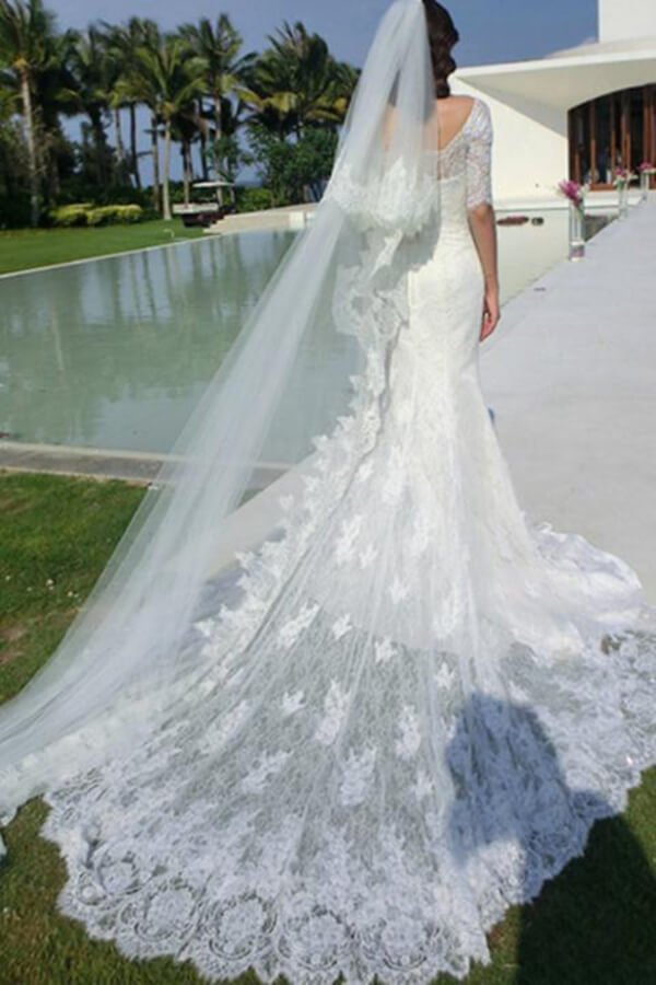 NumberSea - NumberSea Fabulous Mermaid Half Sleeve Off Shoulder Wedding Dresses, Affordable Bridal Dress, MW149