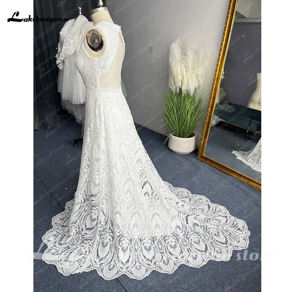 NumberSea - NumberSea Full Lace A Line Ivory Wedding Dress Open Back 2025 Sweep/ Brush Train Bridal Gowns sukienka na wesele