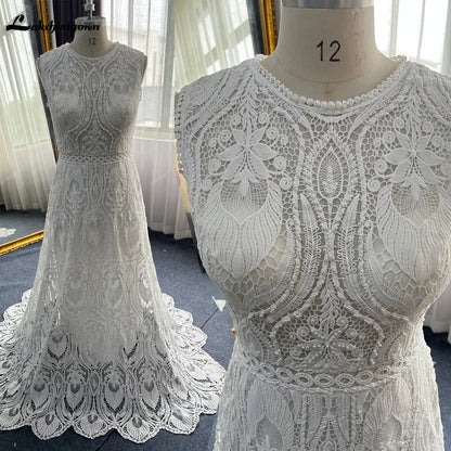 NumberSea - NumberSea Full Lace A Line Ivory Wedding Dress Open Back 2025 Sweep/ Brush Train Bridal Gowns sukienka na wesele