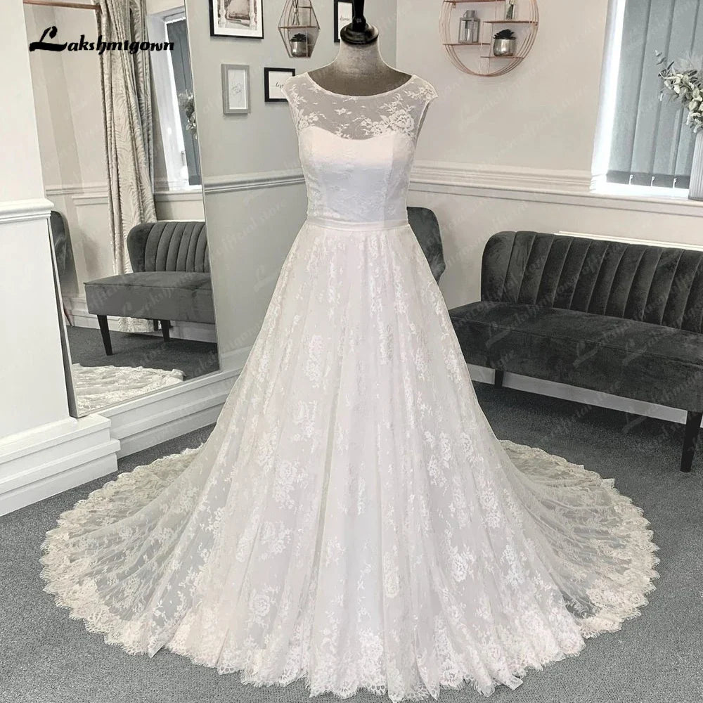 NumberSea - NumberSea Full lace Beach Boho Wedding Dresses Women Robe Mariee Chapel Train Lace 2025 Robe Civil Bridal Gowns