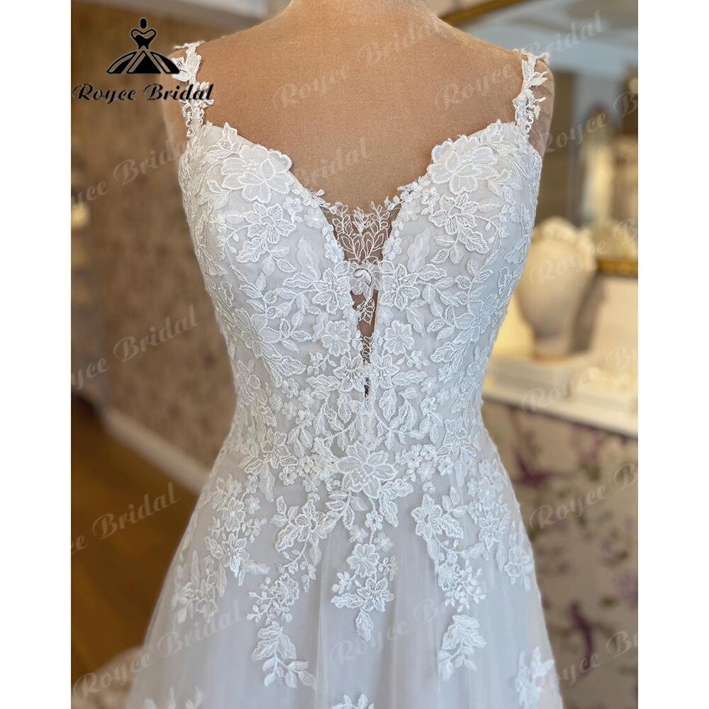 NumberSea - NumberSea Generous V Neck Lace Appliques Spaghetti Straps Split Side Civil Wedding Dress 2025 Vestido Novia Bridal Gown Women NumberSea