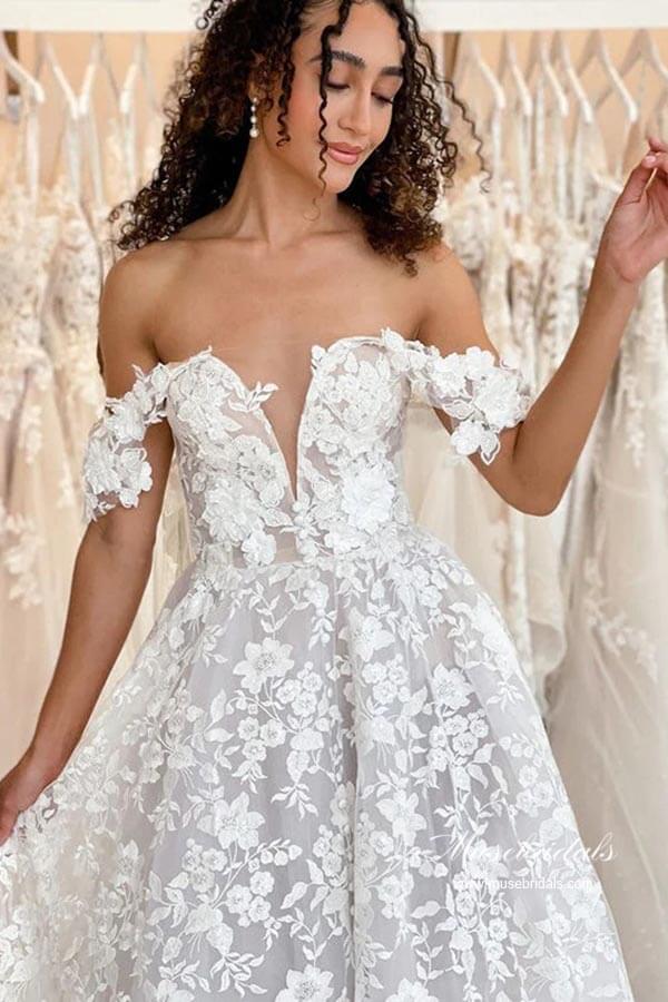 NumberSea - NumberSea Gorgeous A - line Off - the - Shoulder Wedding Dresses With Lace Appliques, MW954