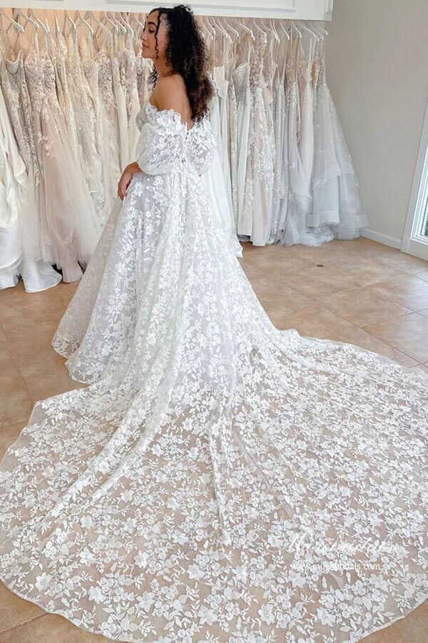 NumberSea - NumberSea Gorgeous A - line Off - the - Shoulder Wedding Dresses With Lace Appliques, MW954