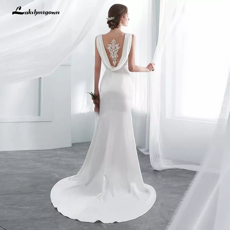 NumberSea - NumberSea Ivory Elegant Stain Mermaid Wedding Dresses Vestido De Noiva with shawel Sweep/ Brush Train Wedding Gown