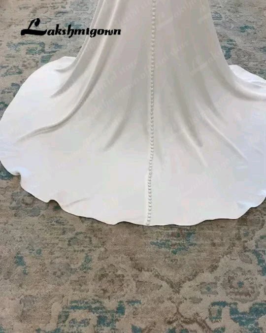 NumberSea - NumberSea Ivory Mermaid Wedding Dress Satin Pleat Bride Dresses Appliques Beach Boho Wedding Party Dress