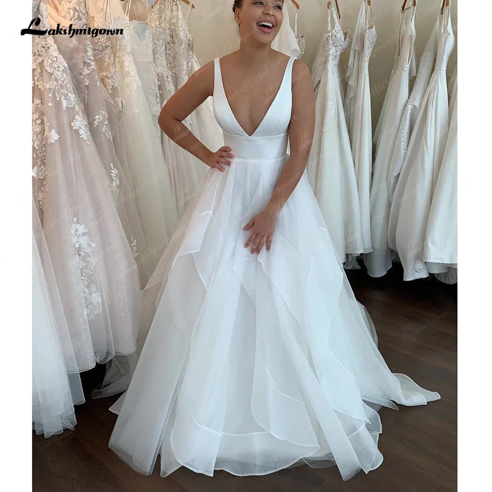 NumberSea - NumberSea Ivory Ruffles Bridal Wedding Gowns 2025 Vestidos De Novia Boda Civil Women Boho Deep V Wedding Dresses