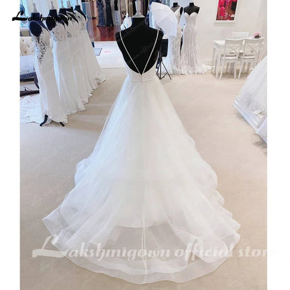 NumberSea - NumberSea Ivory Wedding Dresses For Women V - Neck Tiered Tulle A - Line Long Wedding Gowns Luxury Sexy Bride Dress vestidos