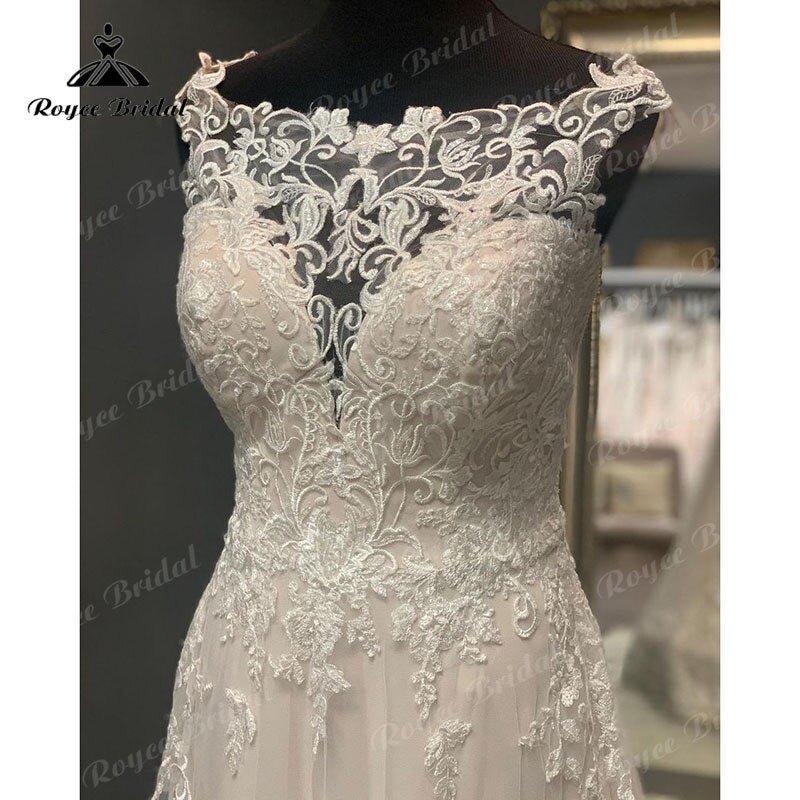 NumberSea - NumberSea Lace Appliques Illusion Sweep Train Cap Sleeve Blush Pink Boho Wedding Dress A Line Beach Bridal Gown trouwjurk Elegant 2025