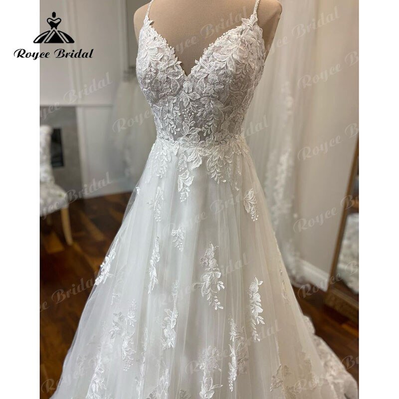 NumberSea - NumberSea Lace Appliques V Neck Spaghetti Straps Boho A Line Wedding Dress 2025 Vintage Beach Bridal Gowns Custom Made Vestidos De Fiesta