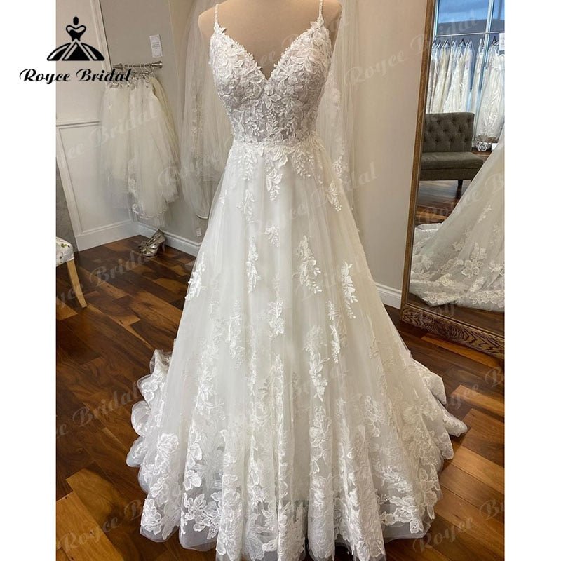 NumberSea - NumberSea Lace Appliques V Neck Spaghetti Straps Boho A Line Wedding Dress 2025 Vintage Beach Bridal Gowns Custom Made Vestidos De Fiesta