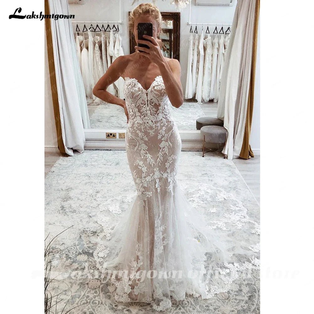 NumberSea - NumberSea Lace Boho Wedding Dress 2025 Off The Shoulder Sweetheart Appliques Cut Out Long Train Vestido de novia corte sirena