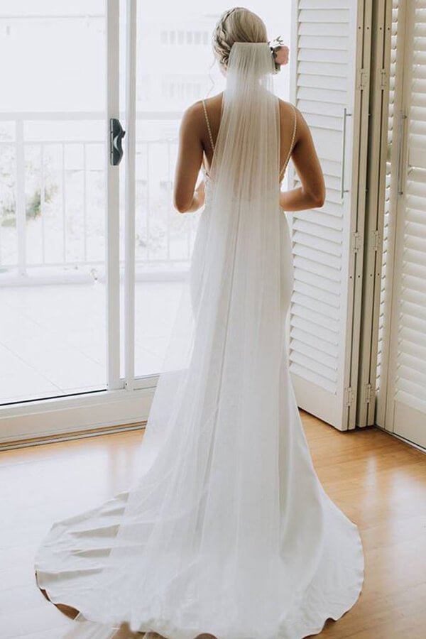 NumberSea - NumberSea Lace Mermaid Backless Spaghetti Straps Wedding Dresses, Bridal Gown, MW666