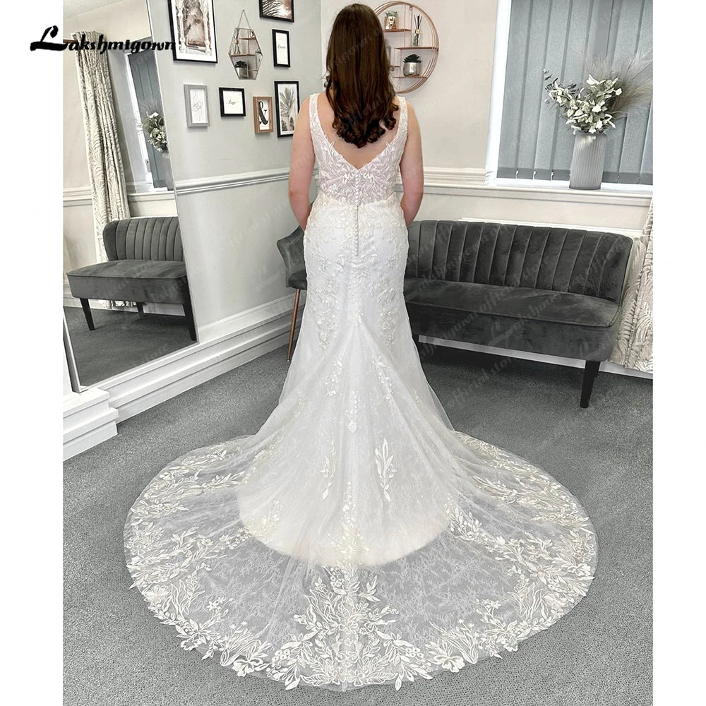 NumberSea - NumberSea Lace Mermaid Wedding Dresses Sweep Train Sleeveless Lace With Appliques 2025 Bridal Gowns