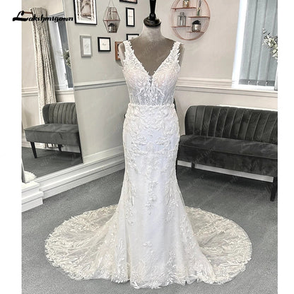 NumberSea - NumberSea Lace Mermaid Wedding Dresses Sweep Train Sleeveless Lace With Appliques 2025 Bridal Gowns