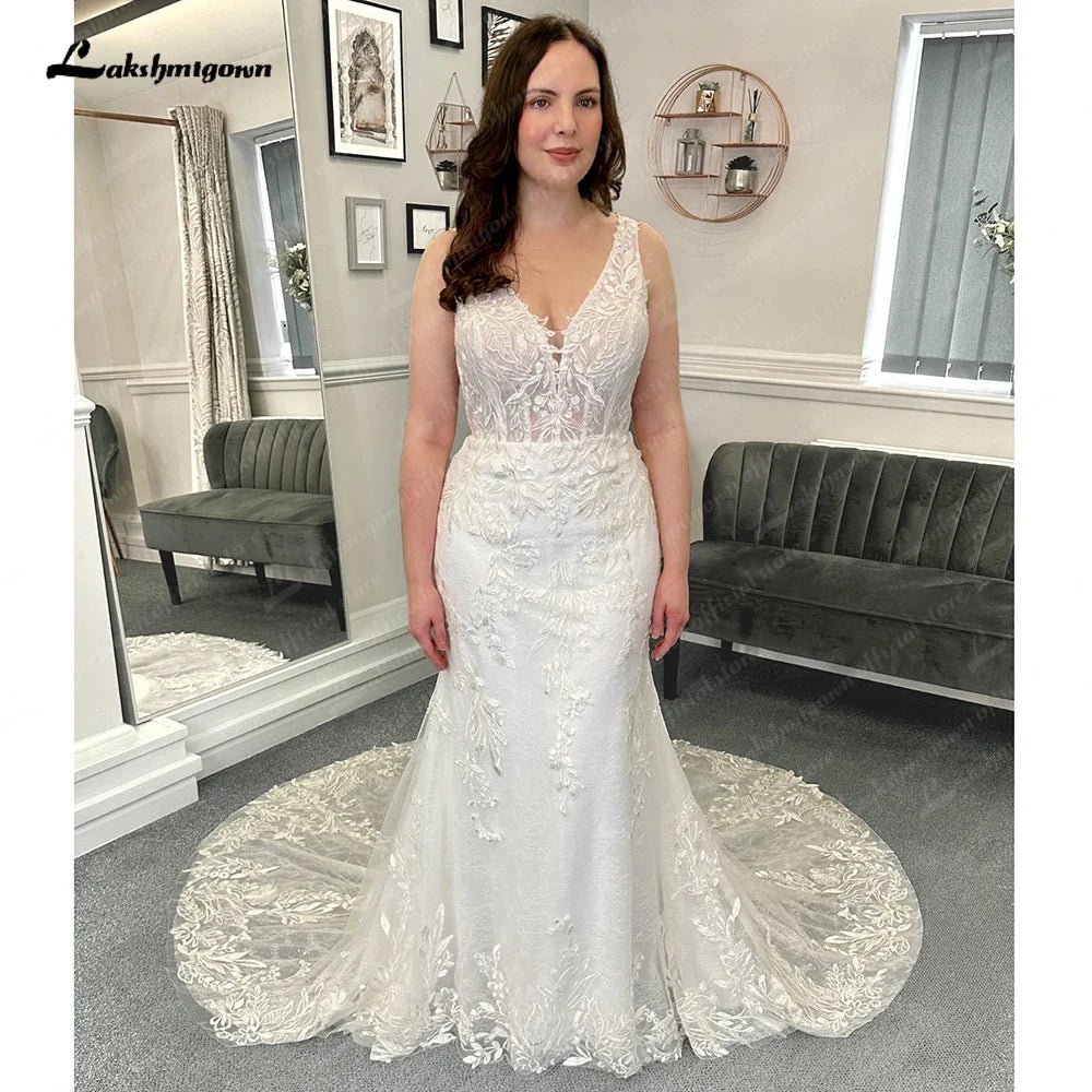 NumberSea - NumberSea Lace Mermaid Wedding Dresses Sweep Train Sleeveless Lace With Appliques 2025 Bridal Gowns