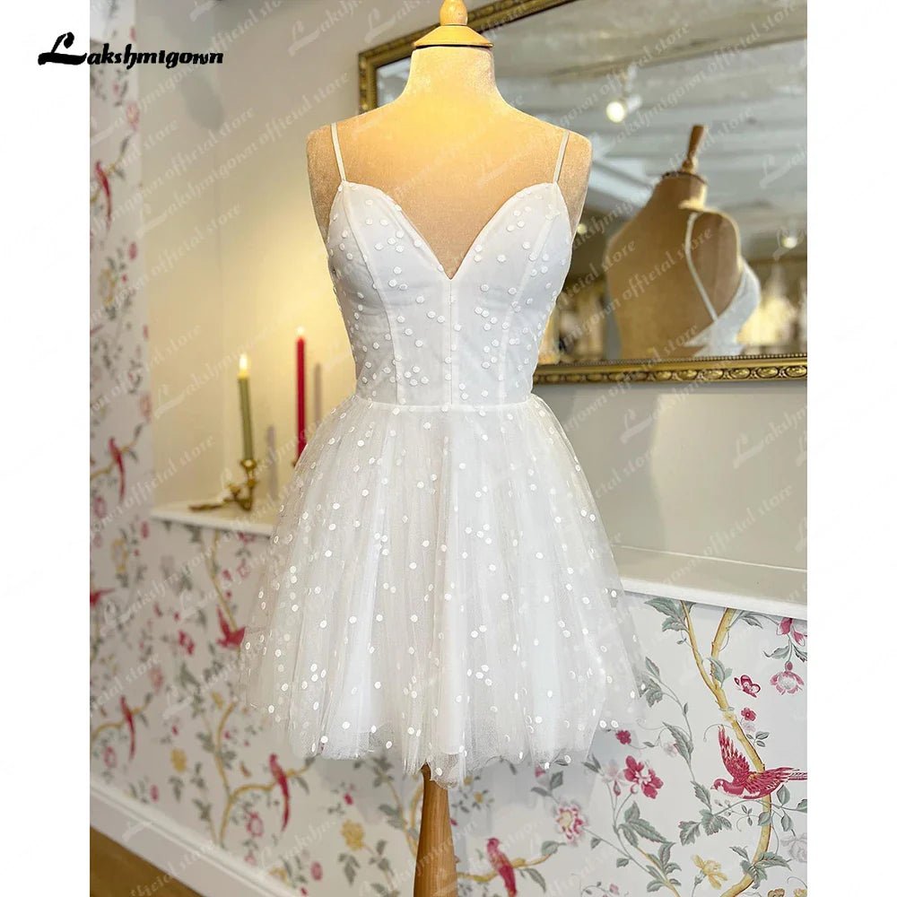 NumberSea - NumberSea Lace Short Wedding Dress With Detachable Jacket Dot Tulle Long Sleeves Bridal Gowns Robe De Mariage