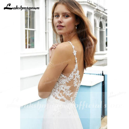 NumberSea - NumberSea Long Sleeve Deep V Neck Lace Beads Luxury Backless Wedding Dresses