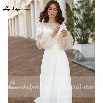 NumberSea - NumberSea Long Sleeve Lace Beach Wedding Dresses