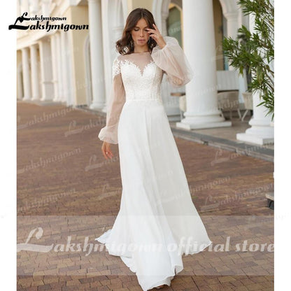 NumberSea - NumberSea Long Sleeve Lace Beach Wedding Dresses