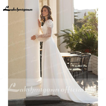 NumberSea - NumberSea Long Sleeve Lace Beach Wedding Dresses