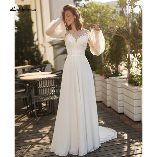 NumberSea - NumberSea Long Sleeve Lace Beach Wedding Dresses