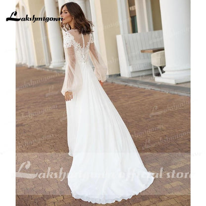 NumberSea - NumberSea Long Sleeve Lace Beach Wedding Dresses