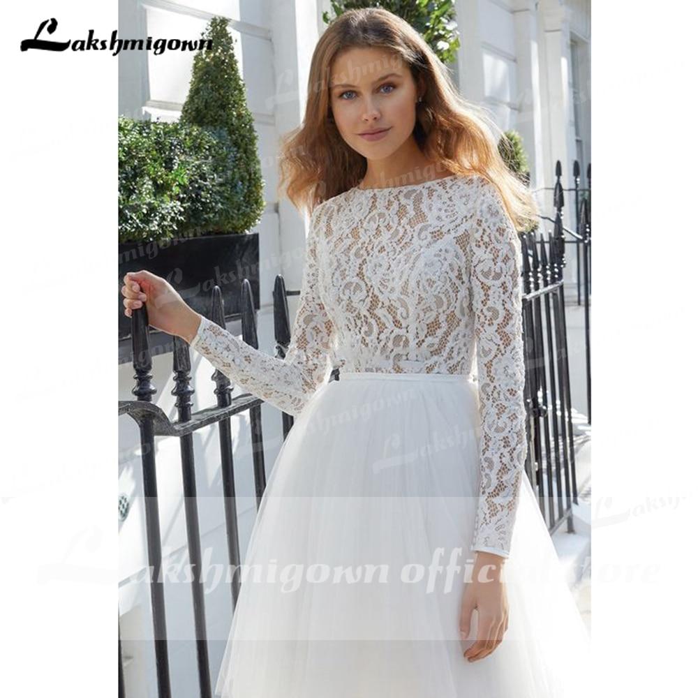 NumberSea - NumberSea Long Sleeve Lace Tulle O Neck Ball Gown Wedding Dresses