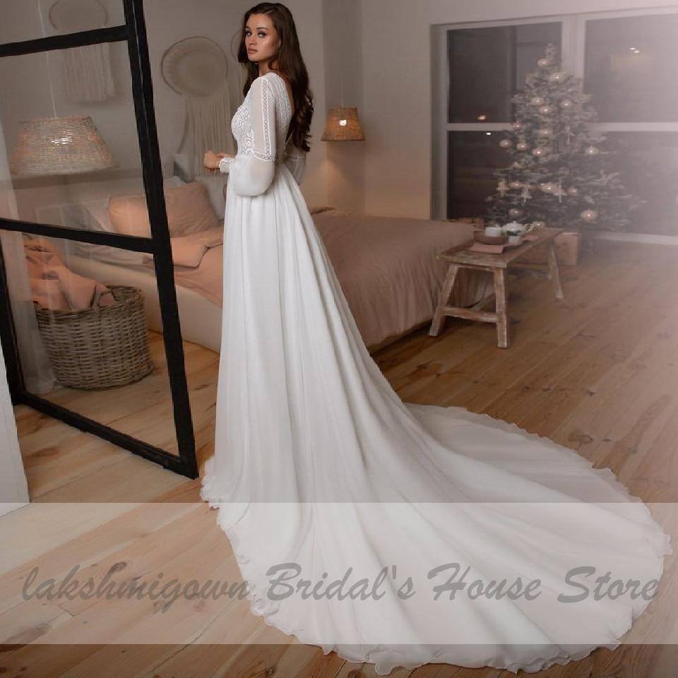 NumberSea - NumberSea Long Sleeve Wedding Dresses A Line Simple Beach Chiffon