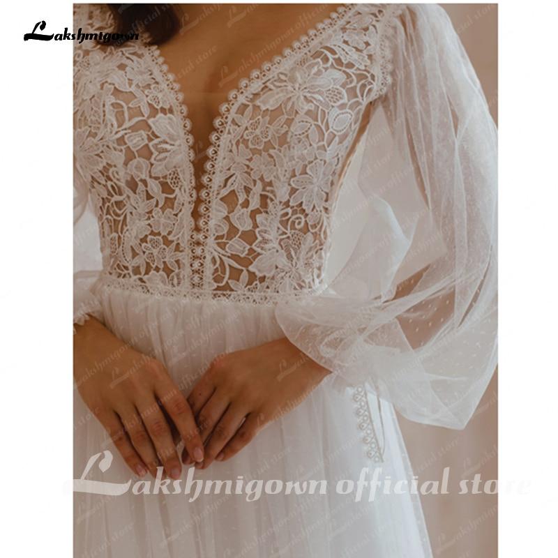 NumberSea - NumberSea Long Sleeve Wedding Dresses A Line Simple Beach Chiffon