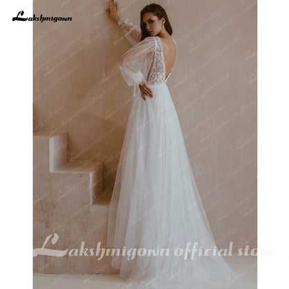 NumberSea - NumberSea Long Sleeve Wedding Dresses A Line Simple Beach Chiffon