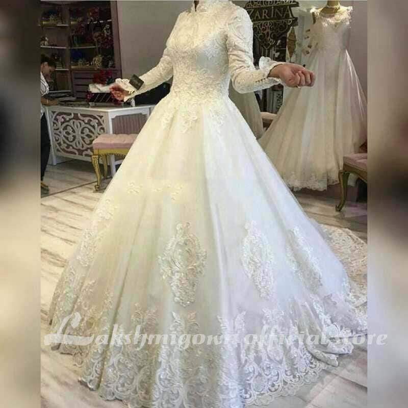 NumberSea - NumberSea Long sleeve wedding dresses Appliques Lace Muslim