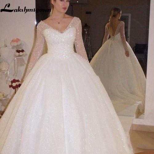 NumberSea - NumberSea Long Sleeve Wedding Dresses Backless Sweep Train