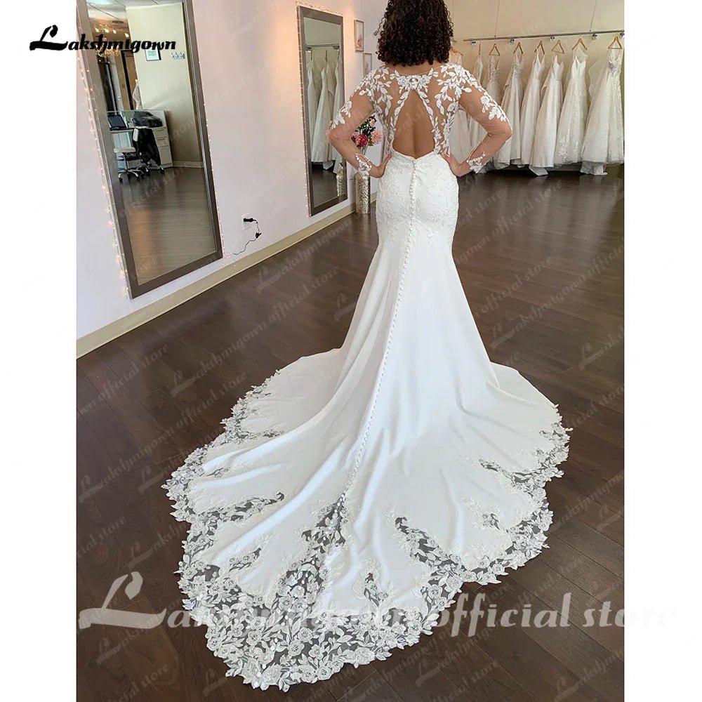 NumberSea - NumberSea Long Sleeves Bridal Lace Mermaid Wedding Dresses 2025 Ballkleider Women Crepe Country Wedding Gowns Long Train