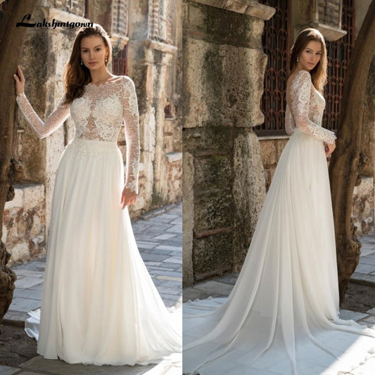 NumberSea - NumberSea Long sleeves lace Court Train Wedding Dress