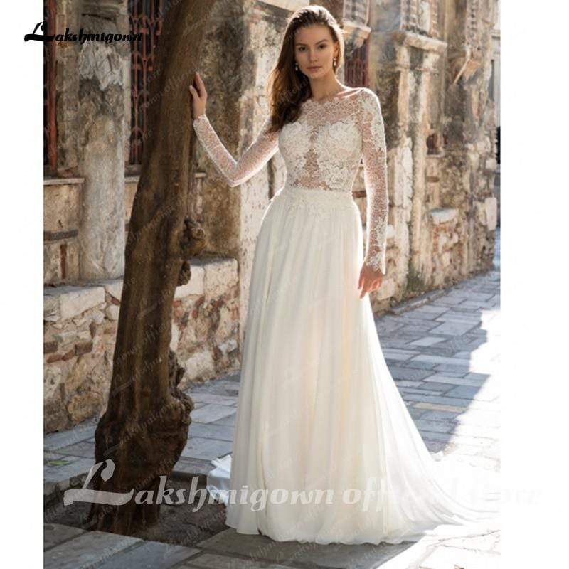 NumberSea - NumberSea Long sleeves lace Court Train Wedding Dress