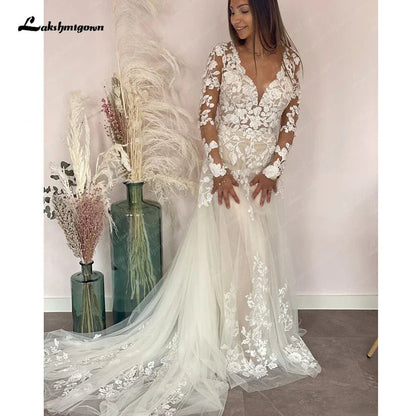 NumberSea - NumberSea Long Sleeves Lace Wedding Dress Vestidos Civil Boho Bridal Gowns Sweep Train 2025 vestidos para mujer