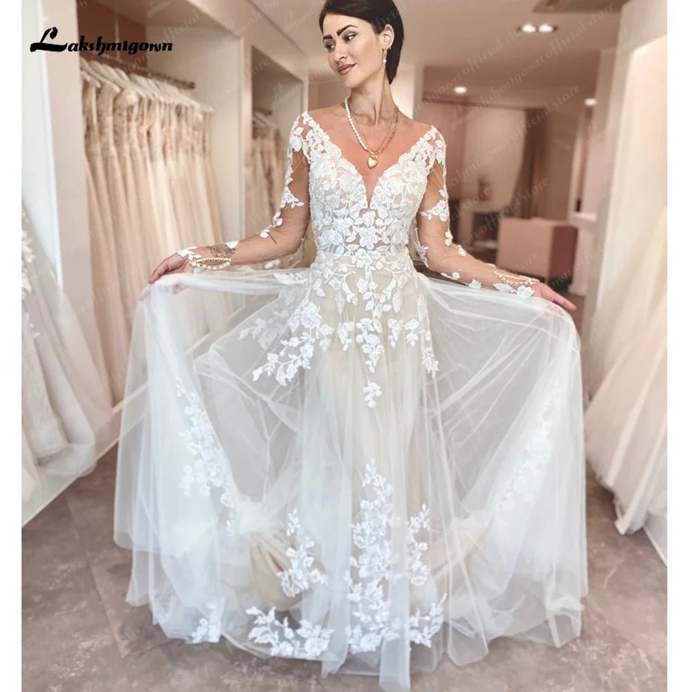 NumberSea - NumberSea Long Sleeves Lace Wedding Dress Vestidos Civil Boho Bridal Gowns Sweep Train 2025 vestidos para mujer