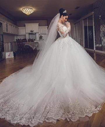 NumberSea - NumberSea Long Sleeves Lace Wedding Dresses Luxury Bride Gown