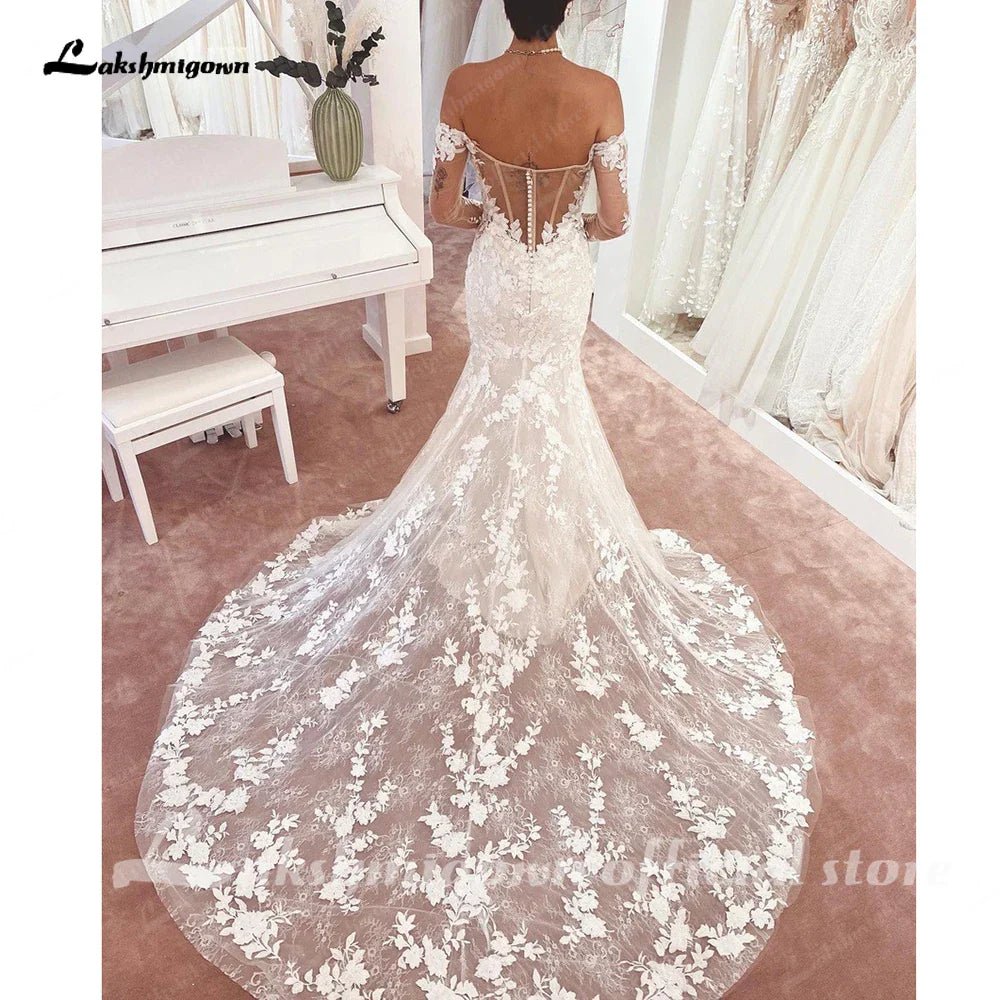 NumberSea - NumberSea Long Sleeves Mermaid Boho Wedding Dress 2025 Off Shoulder Court Train Bridal Gowns vestidos para mujer