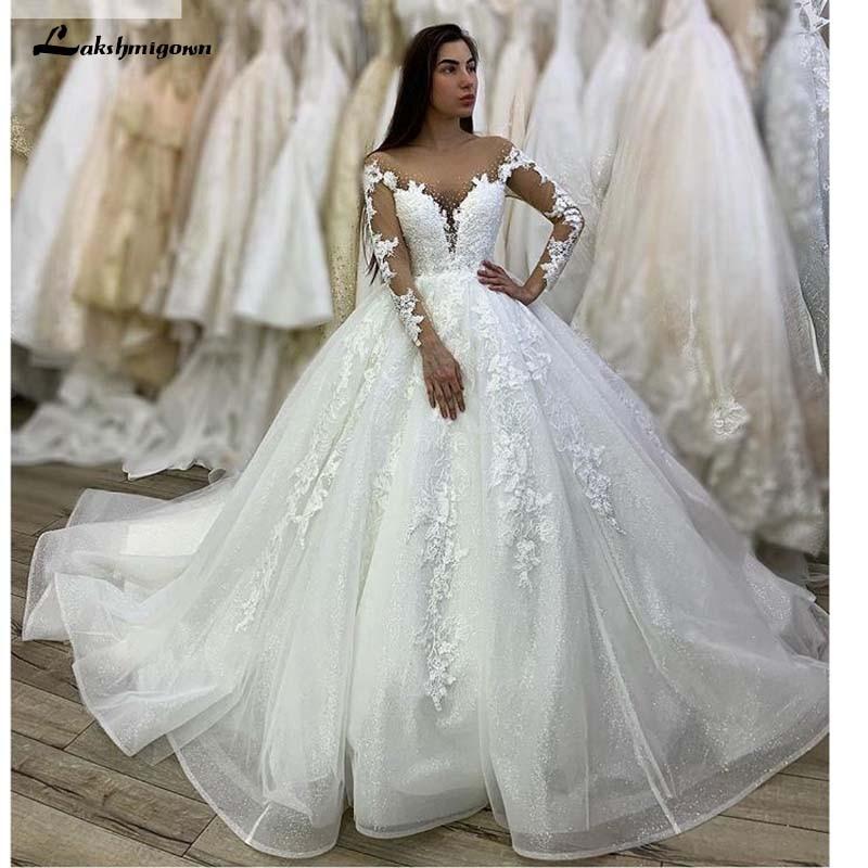 NumberSea - NumberSea Long Sleeves V - Neck Floor - Length Ball gown Wedding dress