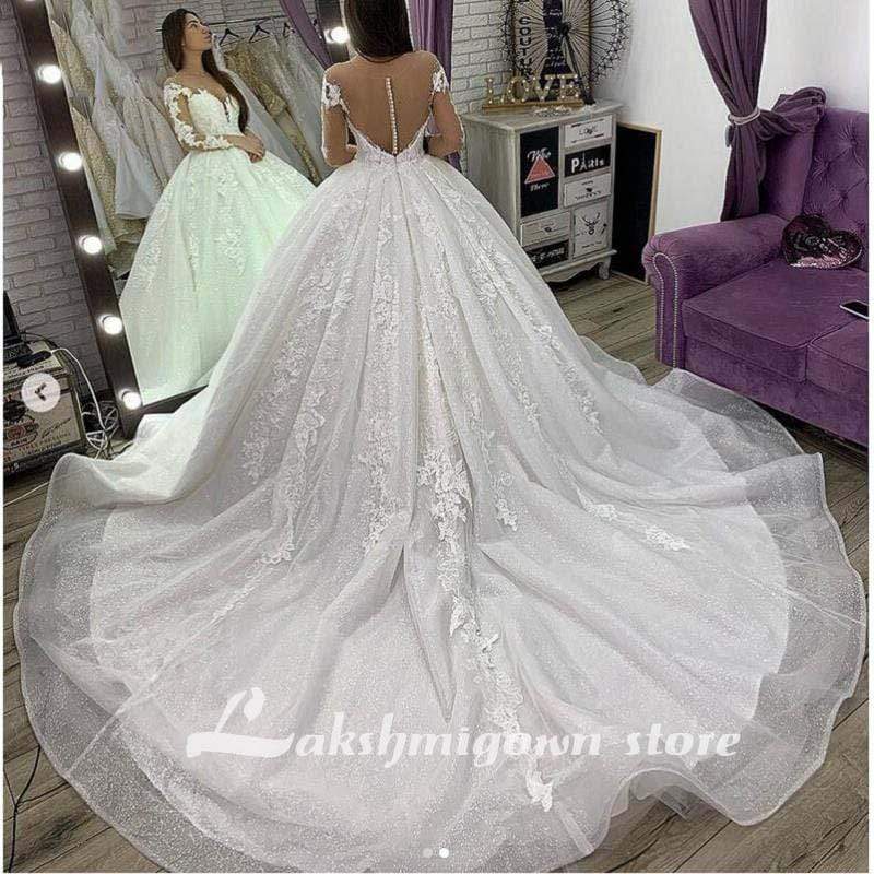 NumberSea - NumberSea Long Sleeves V - Neck Floor - Length Ball gown Wedding dress